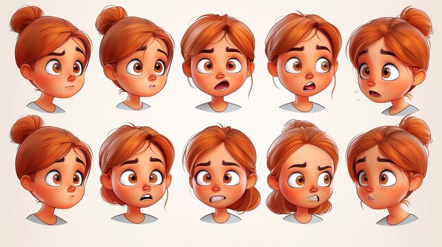 Cute Girl Emoji Sheet with Different Emotions and Dynamic Poses