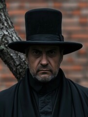 Fototapeta premium Mysterious man in dark attire