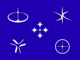 Retro futuristic elements. Y2k style abstract graphic geometric symbols, objects. Pack of 2000s style elements for posters, banner, flyer, covers, streetwear, social media. Y2K aesthetics