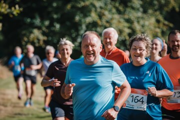 Portrait of a business charity event with a charity run, Generative AI