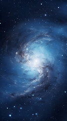 Fototapeta premium A stunning cosmic view of a swirling nebula with a bright core, surrounded by a field of twinkling stars in the dark expanse of space.