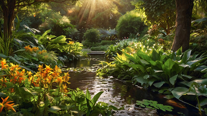 Nature jardin jungle écologie rivière soleil IA 5