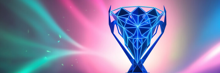 Champion trophy cup in glowing low polygonal style. Best Awards Creative Promotional Poster