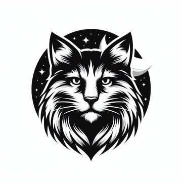 recommend clip art: Bold black and white depiction of a cat's head, with sharp contrasts enhancing its silhouette. Ai Generative
