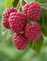 Ripe raspberries on the vine