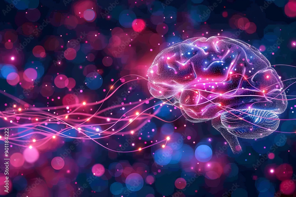 Poster artistic representation of a brain with vibrant colors and neural connections highlighting the beaut