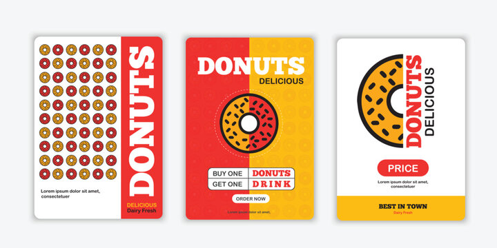Healthy fast food menu or Donuts social media marketing banner post. Restaurant donuts online sale promotion web flyer or poster business icon - Powered by Adobe