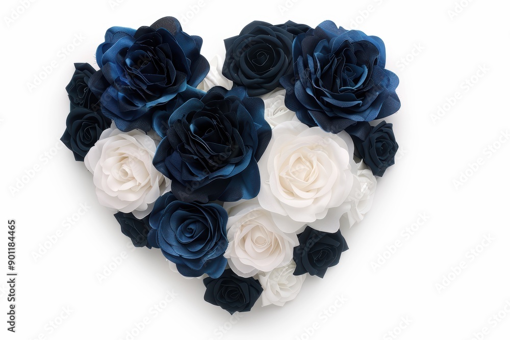 Poster heart-shaped arrangement of blue and white roses