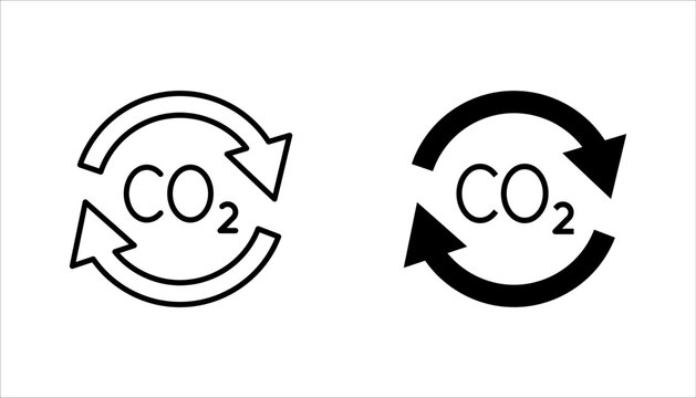recycling co2 icon set, carbon circulation balance, offset or reduction emission, vector illustration on white background