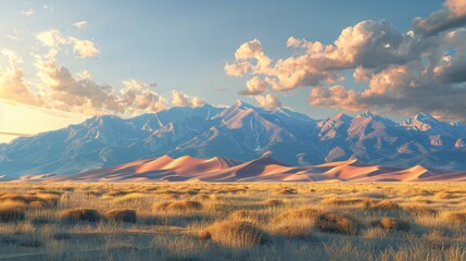 Obraz premium Great Sand Dunes National Park, Colorado - Massive sand dunes backed by mountains
