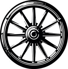 wagon vehicle old wheel vector illustration silhouette icon, ancient wheel isolated on transparent background