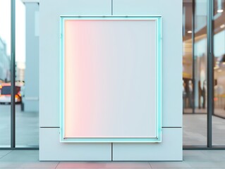 Modern blank billboard with neon frame on urban building, perfect for advertisements or promotional displays.