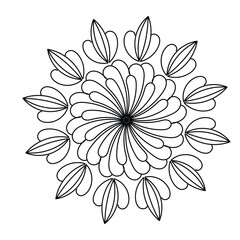 Circular pattern black and white floral ornamental mandala outline for coloring book pages