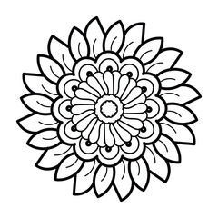 Circular pattern black and white floral ornamental mandala outline for coloring book pages