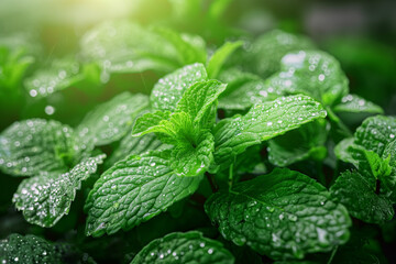 みずみずしいミントの葉のクローズアップ/Close-up of Fresh Mint Leaves/Gro&szlig;aufnahme von frischen Minzbl&auml;ttern