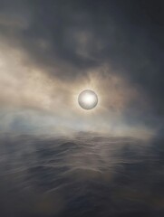Sun shining through clouds over ocean