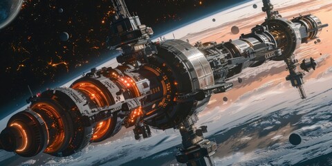 Earth's interior with space station