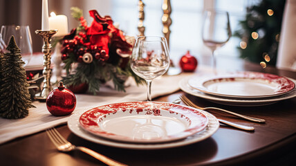 Festive date night tablescape idea, dinner table setting for two and Christmas, New Year, Valentines day decor, English countryside home styling