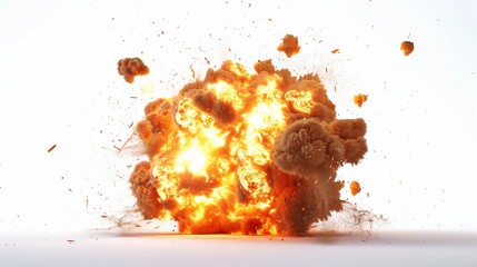 fire and flames on white, massive explosion, shockwaves