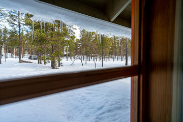 Fototapeta premium winter landscape outsite window Enontekiö finland