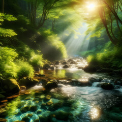 숲속의 계곡 풍경