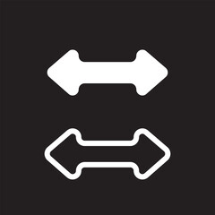 Double ended straight outline arrow pointer. Dual wide arrow on black background. Vector illustration. EPS 10/AI