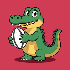 Fototapeta premium Crocodile holding rugby ball playing vector