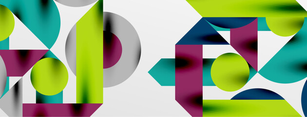 Circles and shadows. Colorful round elements with triangles, semi circles and other shapes. Vector Illustration For Wallpaper, Banner, Background, Card, Book Illustration, landing page