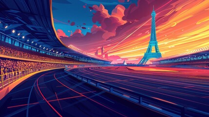 Obraz premium Vector Art Paris Stadium with Eiffel Tower