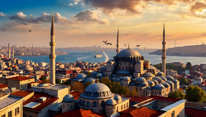 Obraz premium Beautiful view on Hagia Sophia in Istanbul, Turkey.Sunny day architecture The Grand Mosque and formerly the Church is a popular destination