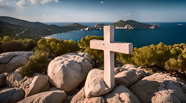Coastal Landscape with Cross near Olbia, Sardinia