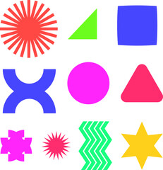 Geometric shape sticker colorful retro flat clipart set