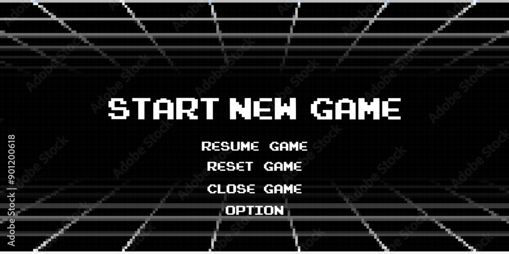 Poster start a new game background with player selection.8 bit game.retro game.