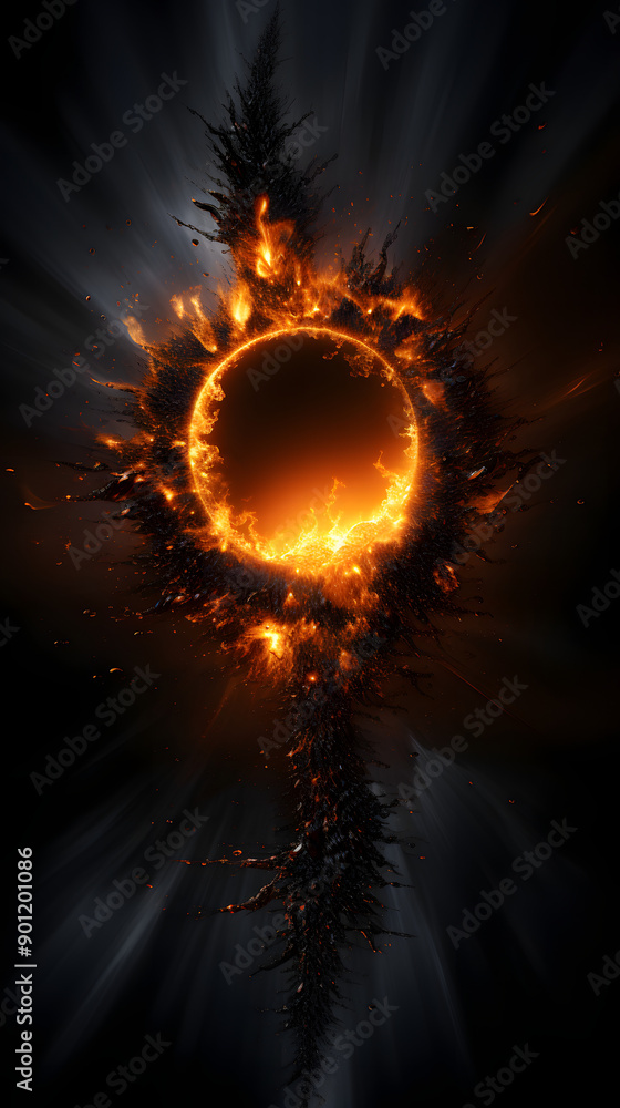 Poster a fiery ring explodes with intense energy against a dark backdrop, creating a dramatic and awe-inspi