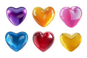 Fruit jelly hearts set isolated. Different colors jelly candy heart 3D shapes png. AI generated