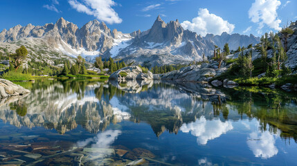 Serene Mountain Landscape Crystal-Clear Lakes Reflections Background AI Generative