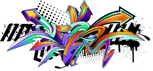 Abstract colorful graffiti art background. Decorative vector arrows in graffiti styles