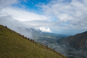 Fototapeta premium The view of Anak Dara Hill, Lombok Indonesia from drone perspectives.