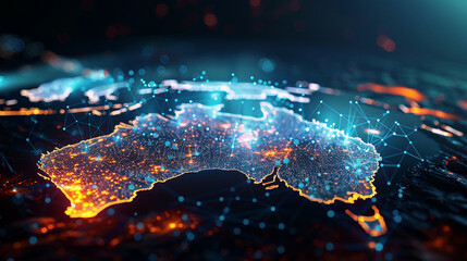 Digital World Map Hologram Blue Background