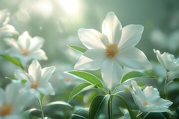 Obraz premium Serene White Flowers in Bloom - Nature Photography for Spring Prints and Garden Posters