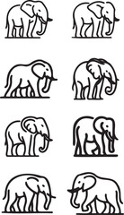 Elephant Silhouette Outline Design Grid