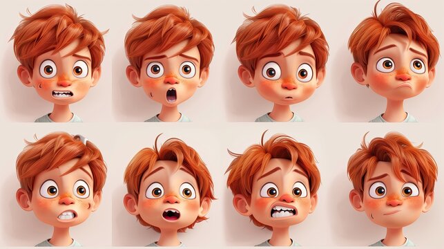 Cute Boy Emoji Sheet with Various Emotions and Dynamic Poses