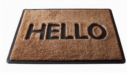 「HELLO」と書いてあるドアマット（Doormat with "HELLO" written on it.）
