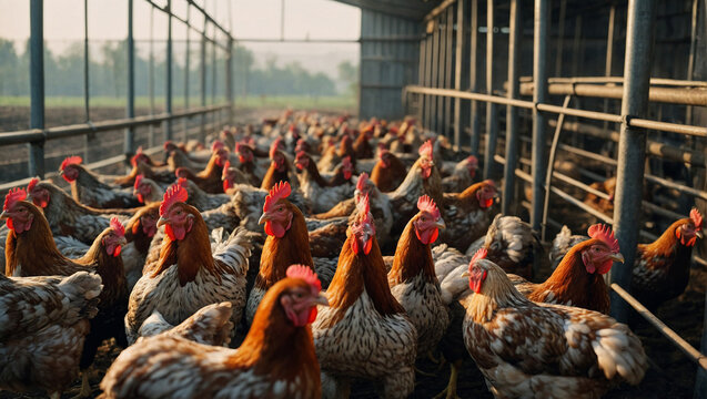 Chicken farm. Summer sunny day