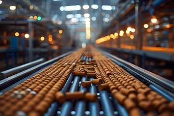 Obraz premium Automated Conveyor Belt in Modern Food Production Factory - Efficiency, Technology, and Innovation