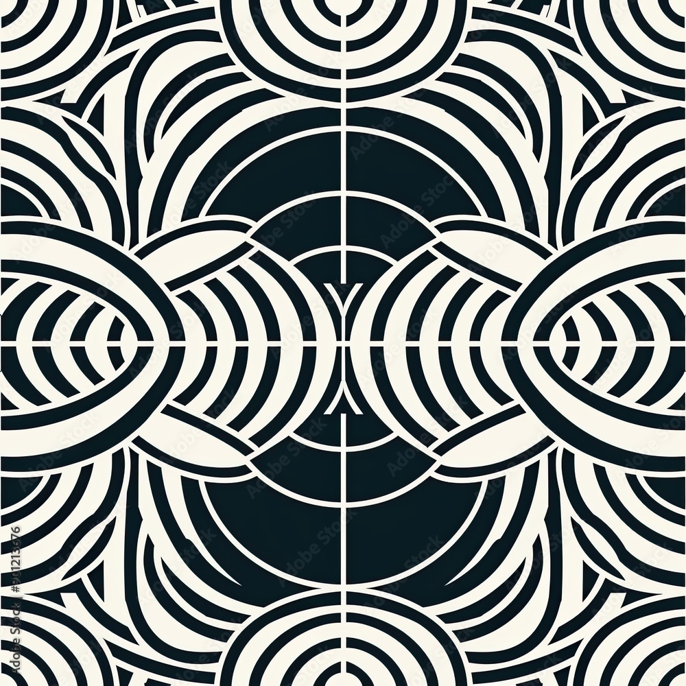 Poster abstract black and white geometric pattern with intersecting curved lines