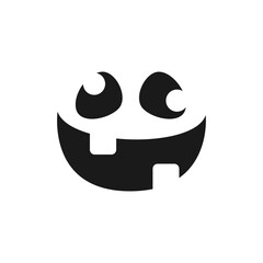 Cute Happy Monster Face, Jack O Lantern Halloween Pumpkin Icon Silhouette. Scary Funny Evil Facial Expression Simple Design Element. Creepy Horror Illustrations.
