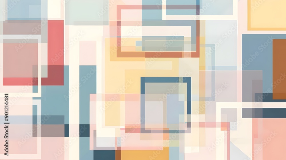 Poster vibrant geometric abstract composition with overlapping shapes and blocks