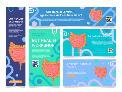 Gut health workshop seminar medical event announce banner design template set vector flat