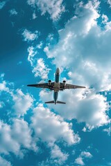 Naklejka premium Jetliner in Cloudy Blue Sky